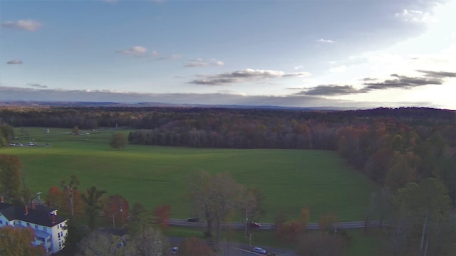 bird's eye view featuring a rural view and a forest view