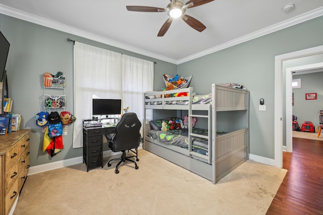 524 Ladd Ave, Chattanooga, TN 37405 - bedroom with baseboards, a ceiling fan, wood finished floors, and crown molding