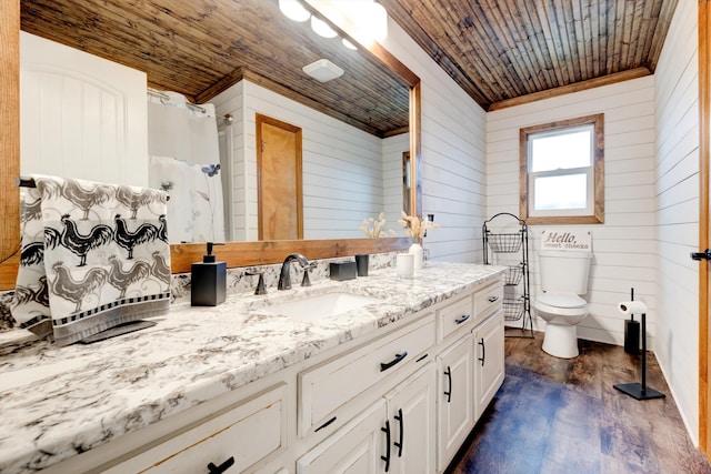 186 Joann Dr SE, Calhoun, GA 30701 - full bath featuring toilet, wood finished floors, wooden ceiling, wood walls, and vanity