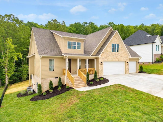 6119 Cashmere Ln, Harrison, TN 37341 - view of front facade with a garage, concrete driveway, a front lawn, a porch, and roof with shingles