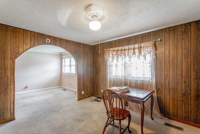 2011 Robbins St, Chattanooga, TN 37404 - carpeted office space with wooden walls, arched walkways, baseboards, and visible vents