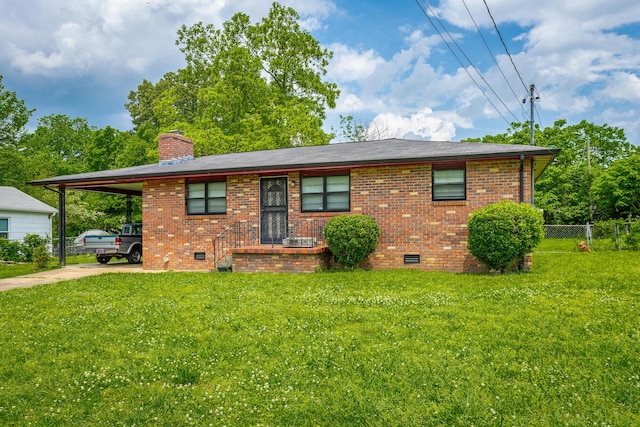 2011 Robbins St, Chattanooga, TN 37404 - view of front facade with brick siding, a chimney, a front yard, and crawl space