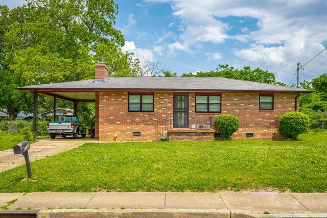 2011 Robbins St, Chattanooga, TN 37404 - ranch-style house featuring brick siding, driveway, crawl space, and a carport