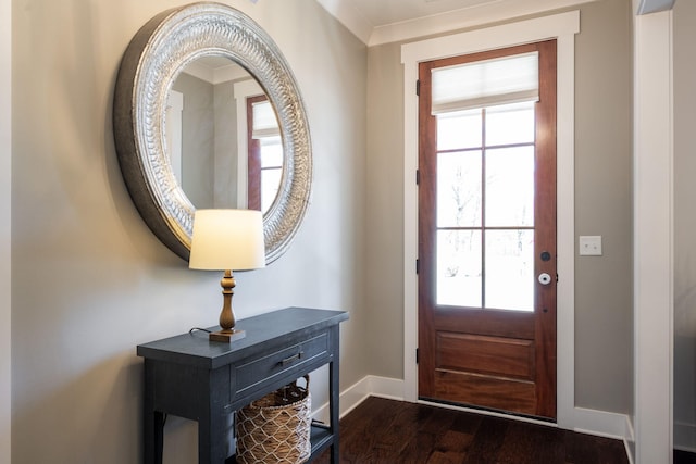 entrance foyer featuring baseboards and dark wood-type flooring