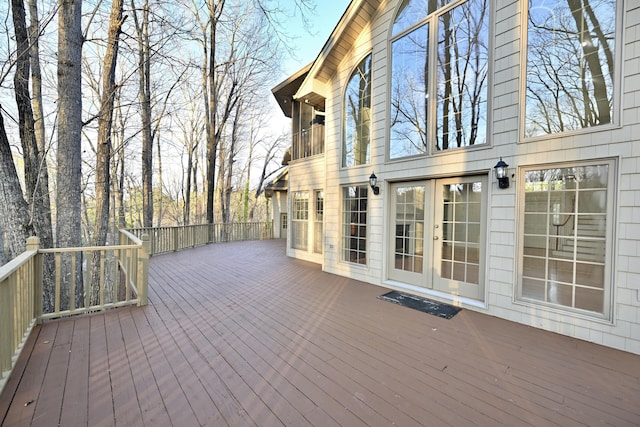 wooden terrace featuring french doors