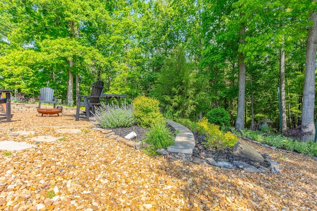 view of yard featuring a fire pit