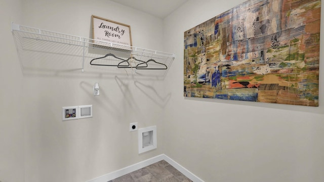 laundry room featuring hookup for a washing machine, baseboards, hookup for an electric dryer, and laundry area