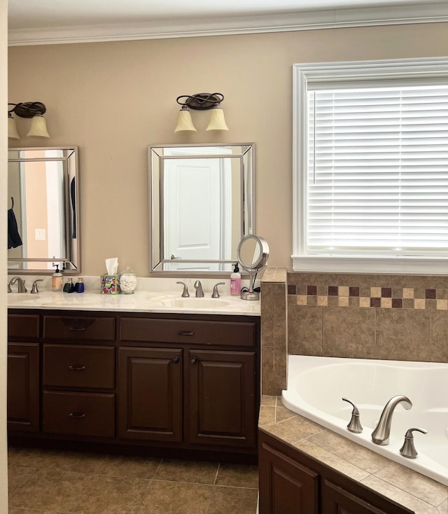 1760 Holden Farm Pl, Ooltewah, TN 37363 - full bathroom featuring a bath, tile patterned flooring, ornamental molding, and a sink