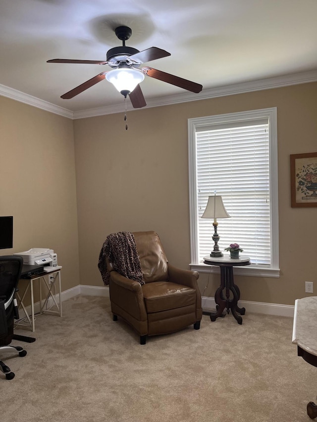 1760 Holden Farm Pl, Ooltewah, TN 37363 - carpeted office space with baseboards, ceiling fan, and crown molding