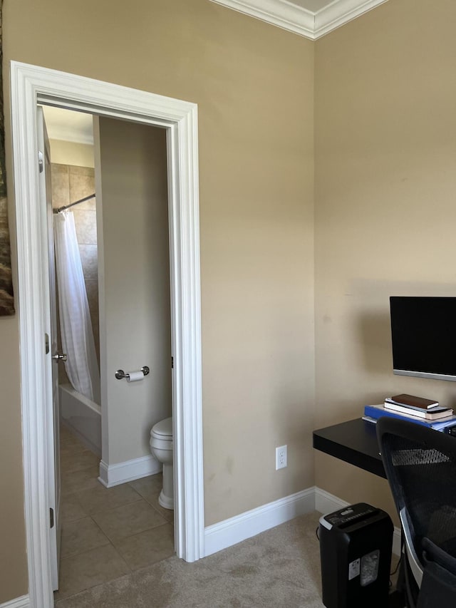 1760 Holden Farm Pl, Ooltewah, TN 37363 - carpeted office with tile patterned floors, crown molding, and baseboards