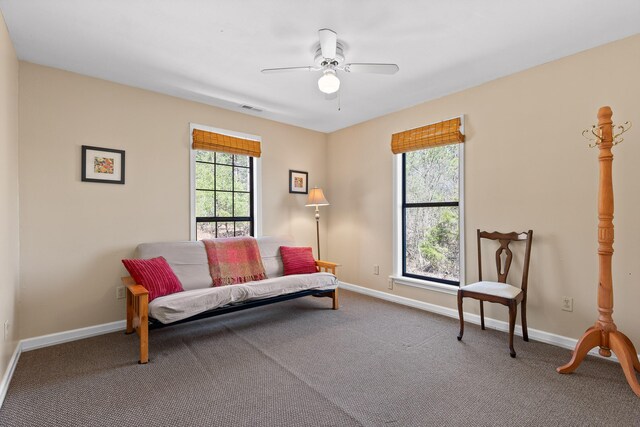 2345 County Rd 865, Gaylesville, AL 35973 - living area featuring baseboards, carpet floors, and ceiling fan