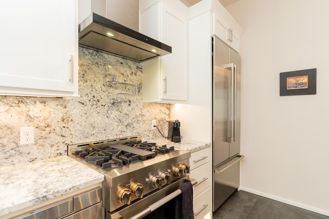 295 W 19th St, Chattanooga, TN 37408 - kitchen featuring white cabinetry, wall chimney exhaust hood, high end appliances, and tasteful backsplash