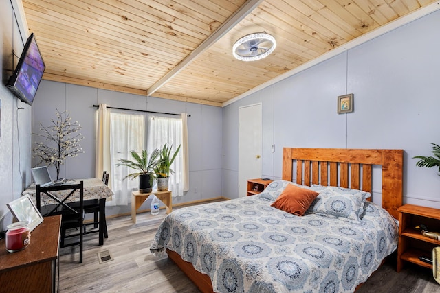 105 Massingale Rd, Tellico Plains, TN 37385 - bedroom with wood finished floors, ornamental molding, lofted ceiling with beams, and wood ceiling