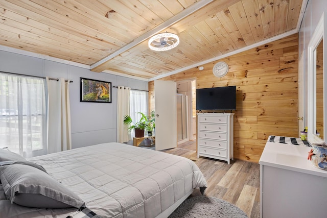 105 Massingale Rd, Tellico Plains, TN 37385 - bedroom with lofted ceiling with beams, light wood-style flooring, wooden ceiling, and wood walls