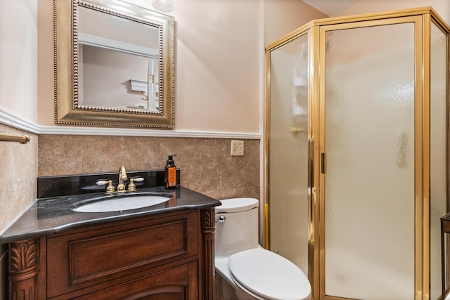 7004 Lystra Rd, Harrison, TN 37341 - full bath with vanity, a shower stall, and tile walls