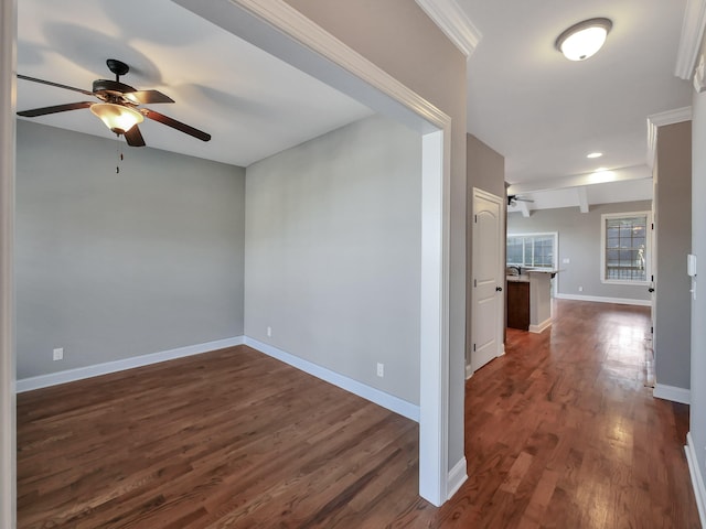 7954 Burgundy Cir Unit 91, Chattanooga, TN 37421 - unfurnished room featuring vaulted ceiling, baseboards, ceiling fan, ornamental molding, and dark wood-style flooring