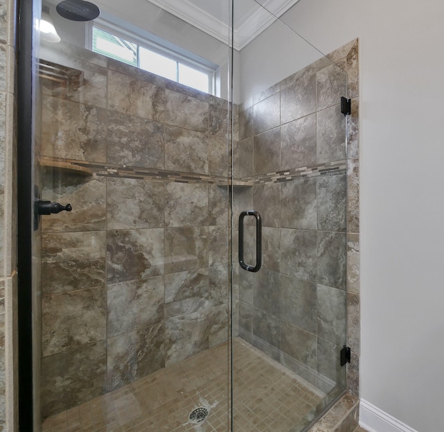 7954 Burgundy Cir Unit 91, Chattanooga, TN 37421 - bathroom featuring a stall shower and crown molding
