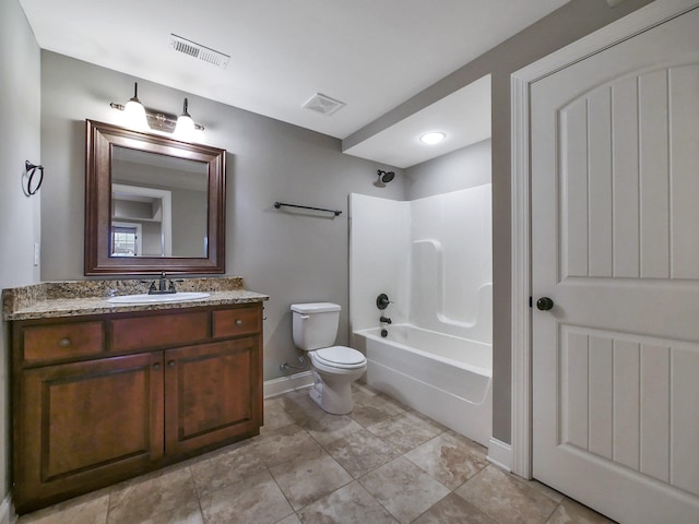 7954 Burgundy Cir Unit 91, Chattanooga, TN 37421 - full bathroom featuring toilet, vanity, washtub / shower combination, and visible vents