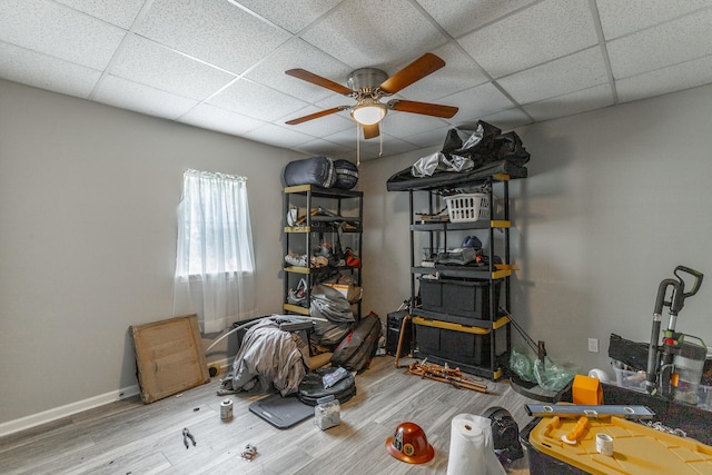 storage room with ceiling fan