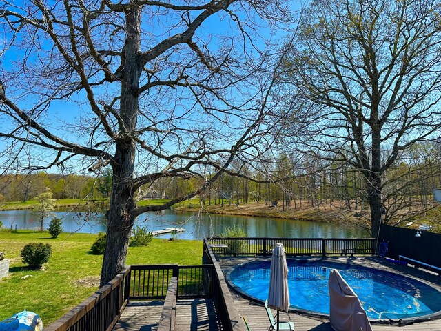 204 Lake Haven Dr, Soddy Daisy, TN 37379 - view of pool with a deck with water view and a lawn