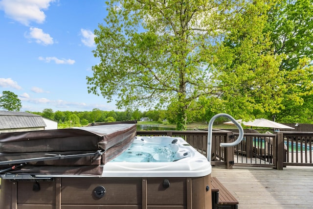 204 Lake Haven Dr, Soddy Daisy, TN 37379 - wooden deck featuring a hot tub and area for grilling