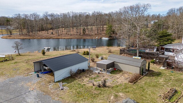 204 Lake Haven Dr, Soddy Daisy, TN 37379 - view of yard featuring a water view, a pole building, an outbuilding, and view of scattered trees