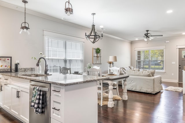 137 Elm Ave, Ringgold, GA 30736 - kitchen with a sink, recessed lighting, dark wood-style flooring, open floor plan, and a ceiling fan