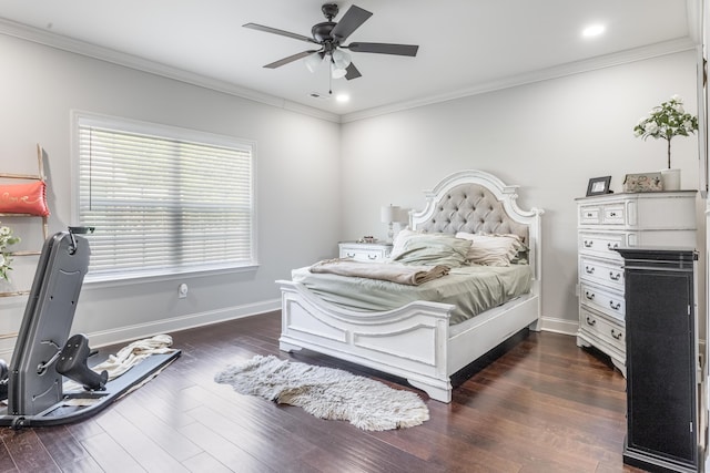 137 Elm Ave, Ringgold, GA 30736 - bedroom with a ceiling fan, recessed lighting, baseboards, crown molding, and dark wood-style floors