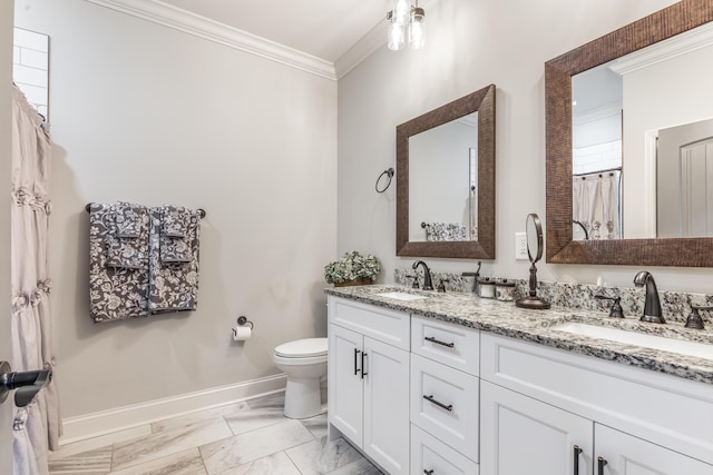 137 Elm Ave, Ringgold, GA 30736 - full bathroom with crown molding, toilet, marble finish floor, and a sink