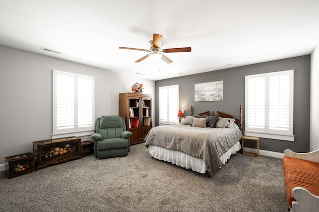 8975 Silver Maple Dr, Ooltewah, TN 37363 - bedroom with a ceiling fan, carpet floors, baseboards, and visible vents
