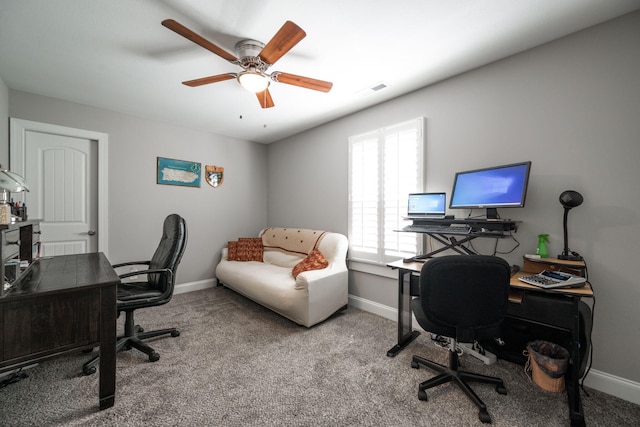 8975 Silver Maple Dr, Ooltewah, TN 37363 - office space featuring baseboards, ceiling fan, visible vents, and carpet floors