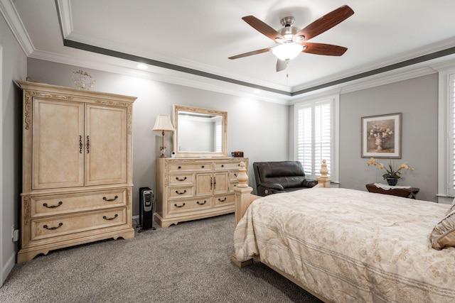8975 Silver Maple Dr, Ooltewah, TN 37363 - carpeted bedroom featuring ceiling fan, crown molding, and a raised ceiling