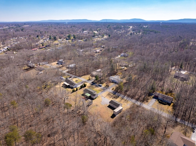 bird's eye view with a mountain view and a forest view
