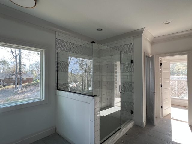 581 Benson Dr, Chattanooga, TN 37412 - full bathroom featuring healthy amount of natural light, a stall shower, baseboards, and recessed lighting