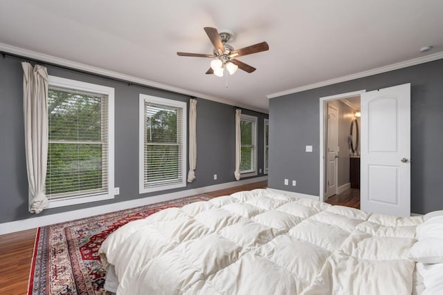3308 Alta Vista Dr, Chattanooga, TN 37411 - bedroom with baseboards, wood finished floors, ornamental molding, and a ceiling fan
