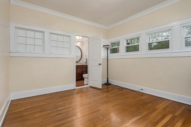 3308 Alta Vista Dr, Chattanooga, TN 37411 - unfurnished bedroom with baseboards, ensuite bath, ornamental molding, and hardwood / wood-style flooring