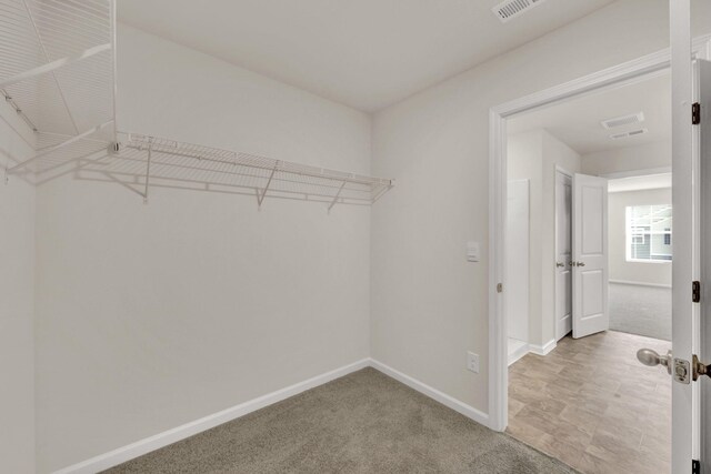 spacious closet with light colored carpet