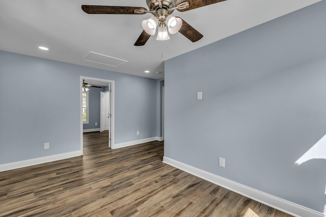 3924 Meadow Ln, Chattanooga, TN 37406 - unfurnished room featuring ceiling fan, baseboards, attic access, and wood finished floors