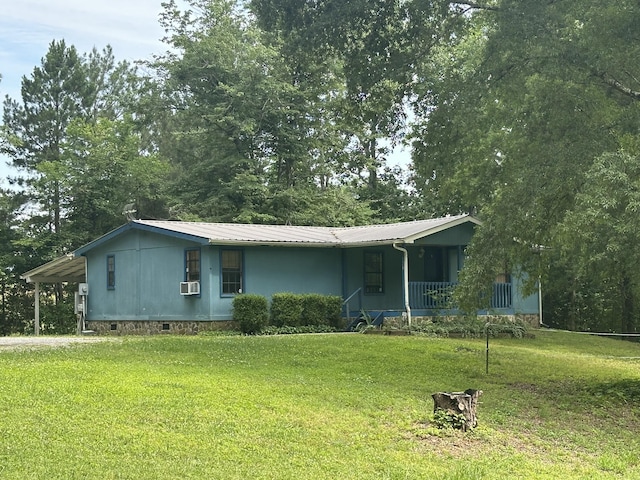 320 Oak View Ln, Dayton, TN 37321 - view of front of house featuring a front lawn, cooling unit, metal roof, and a porch