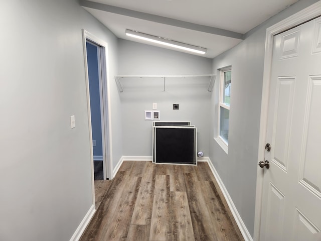 185 Carolina Ave, Delano, TN 37325 - laundry room featuring electric dryer hookup, baseboards, washer hookup, laundry area, and wood finished floors