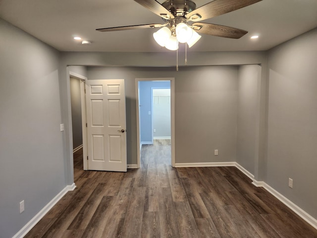 185 Carolina Ave, Delano, TN 37325 - spare room featuring ceiling fan, baseboards, recessed lighting, and dark wood-style flooring