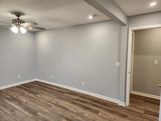 185 Carolina Ave, Delano, TN 37325 - unfurnished room featuring dark wood-style flooring, baseboards, a ceiling fan, and recessed lighting