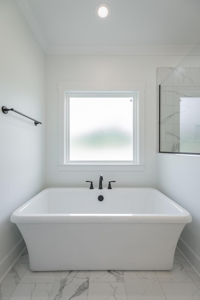 9532 N Valley Trl, Ooltewah, TN 37363 - full bathroom with plenty of natural light, marble finish floors, baseboards, and recessed lighting