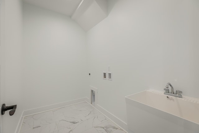 9532 N Valley Trl, Ooltewah, TN 37363 - washroom featuring light marble finish flooring, hookup for an electric dryer, baseboards, hookup for a washing machine, and gas dryer hookup