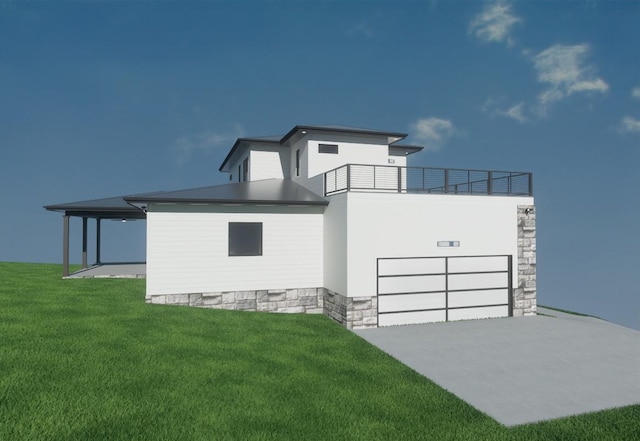 3354 Hawks Creek Dr, Apison, TN 37302 - view of side of property featuring a balcony, concrete driveway, and a yard