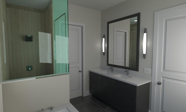 3354 Hawks Creek Dr, Apison, TN 37302 - full bathroom featuring tile patterned flooring, a sink, double vanity, and a walk in shower