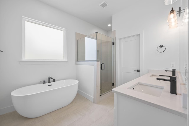 3354 Hawks Creek Dr, Apison, TN 37302 - full bathroom with a freestanding tub, a stall shower, and double vanity