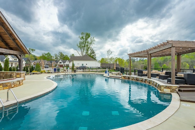 5735 Acadia Dr, Chattanooga, TN 37415 - community pool featuring a pergola, outdoor lounge area, a patio, fence, and a residential view