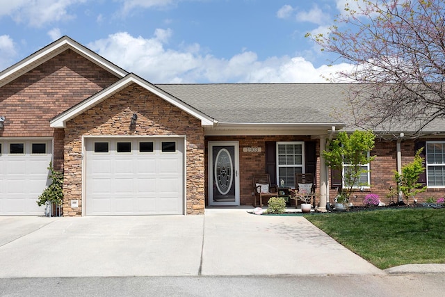 1903 Applebrook Dr, Rossville, GA 30741 - ranch-style house with driveway, an attached garage, covered porch, and roof with shingles