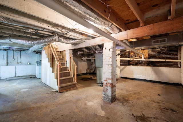 2510 Vine St, Chattanooga, TN 37404 - unfinished basement featuring washer / clothes dryer, stairs, and visible vents